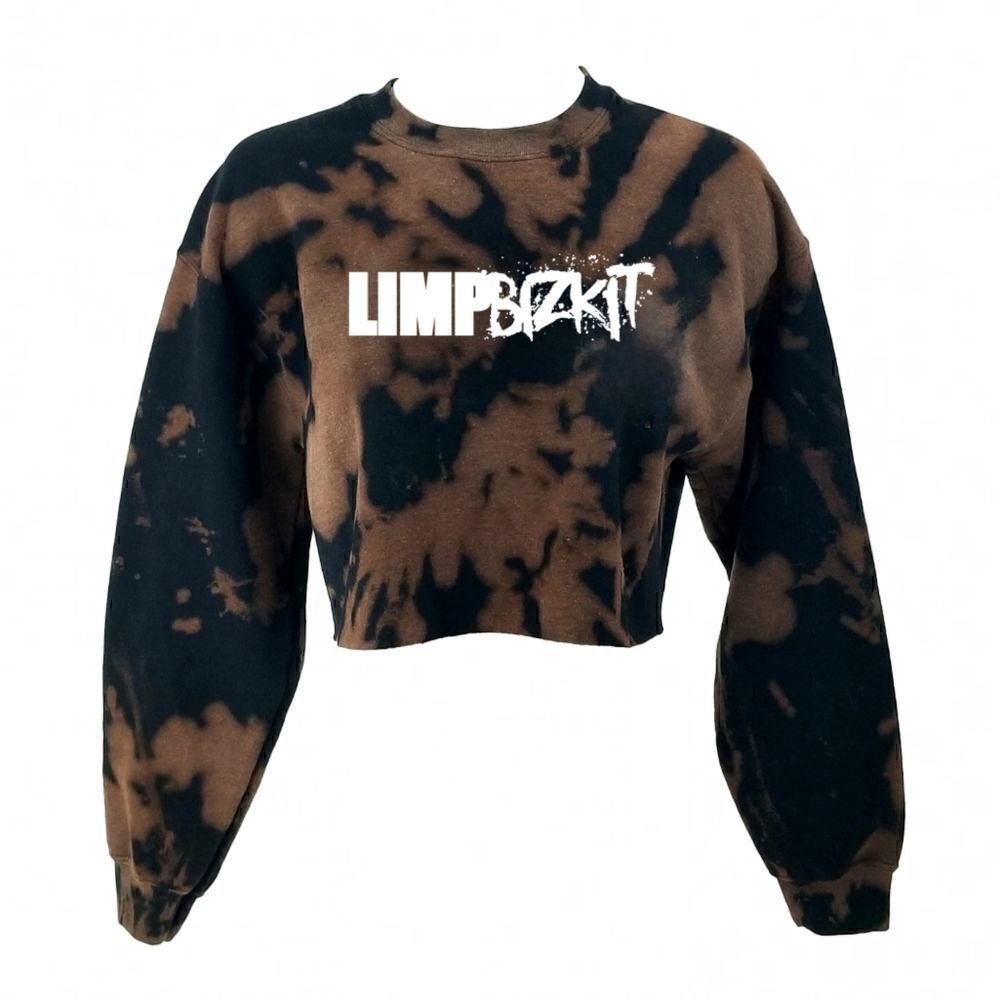 LIMP BIZKIT Rock Band Acid Wash Cropped Crop Top Long Sleeve Crewneck Sweatshirt